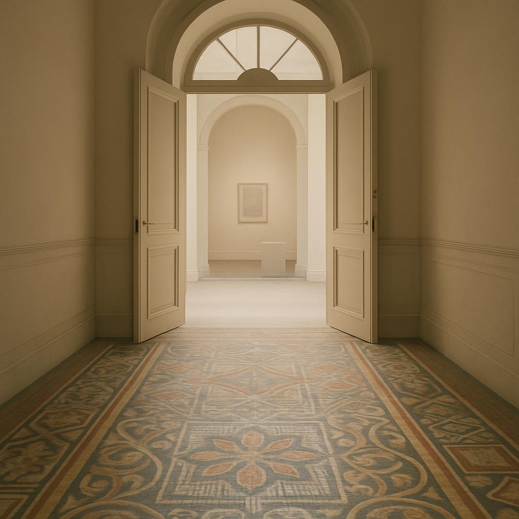 Un vestibule avec une grande porte et un seul côté de la porte ouverte.